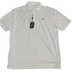 Masters Tech Men's NWT XL Iconic Logo Masters Green White Striped Polo